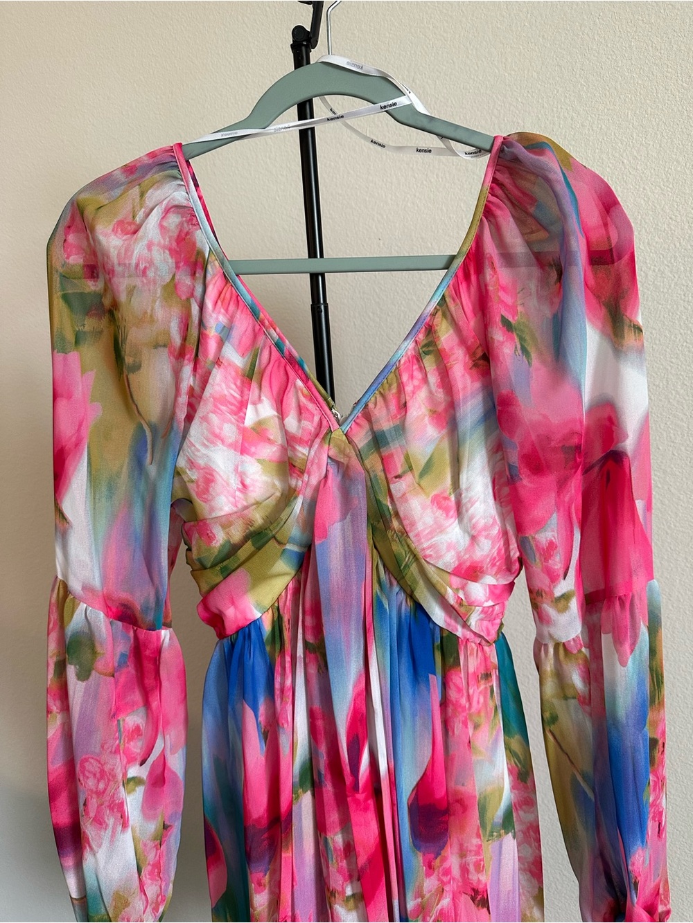 Kensie Pink & Blue Watercolor Floral Dress